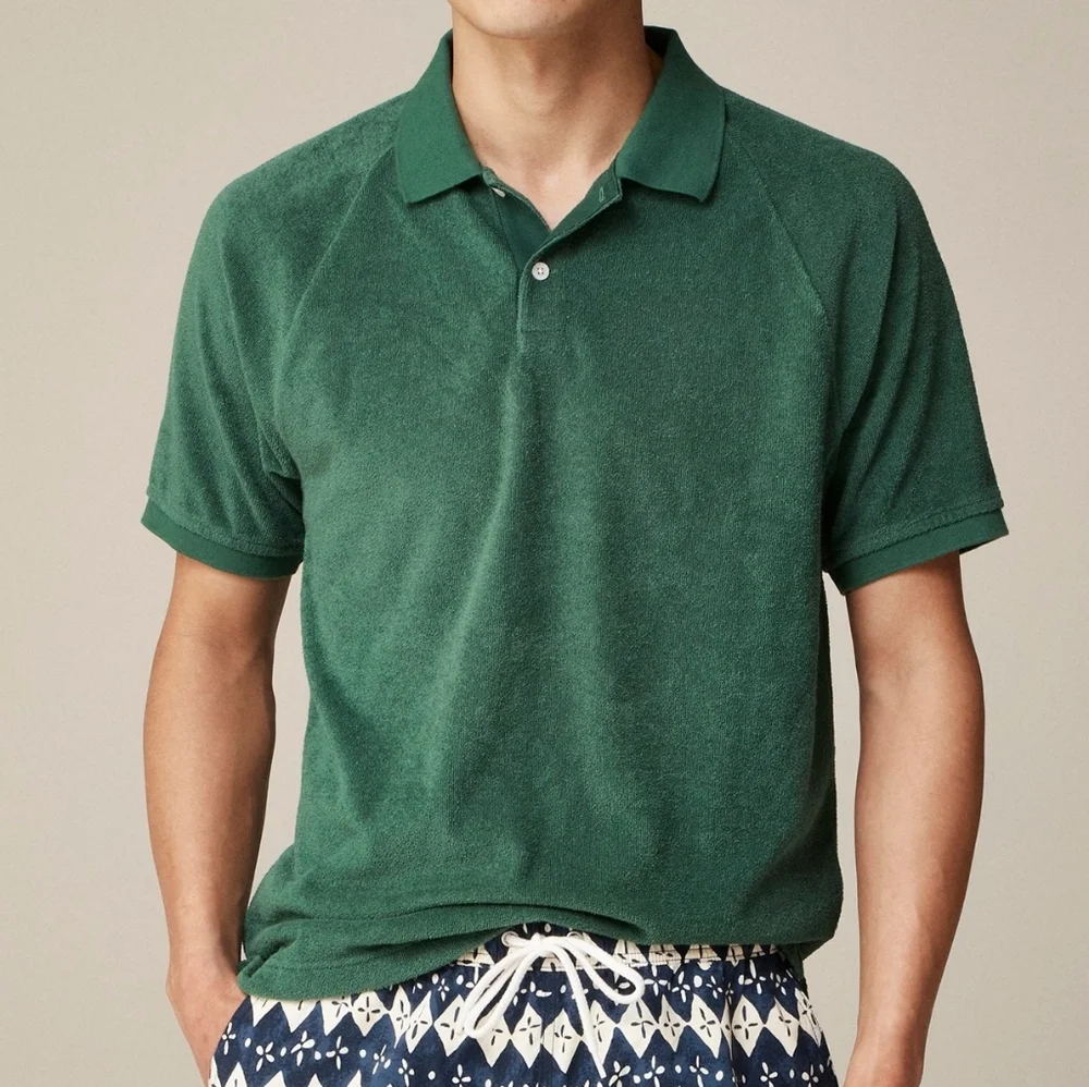 J. Crew Terry Cloth Polo Shirt Short Sleeve Collared French Terry Yellow Small S